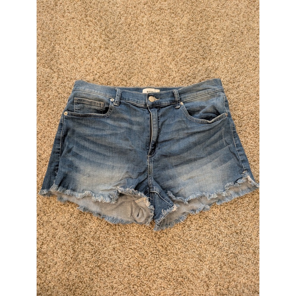 Pistola High Rise Raw Hem Denim Jean Shorts Medium Wash Blue Size 31